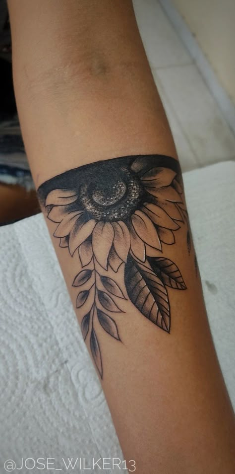 Tattoo Ideas Female Forearm Cover Up, Medium Size Forearm Tattoos For Women, Black White Sunflower Tattoo, Flower Wrist Tattoos For Women Cover Up, Inner Elbow Cover Up Tattoo, Womens Ankle Tattoos Cover Up, Cover Up Tattoos On Ankle, Forearm Tattoo Women Inner Coverup, Ankle Sleeve Tattoo Women