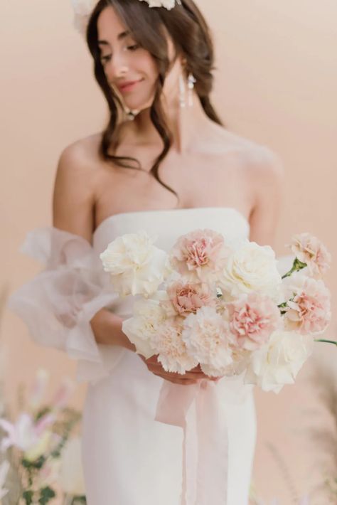 35 Beautiful Blush Wedding Bouquets | OneFabDay.com Pink Carnation Wedding Bouquet, Bouquet Photoshoot, Carnation Bridal Bouquet, Ivory Rose Bouquet, Blush Wedding Bouquet, Bride Editorial, Wedding Decor Trends, Wedding Colour Palettes, Blush Bouquet Wedding