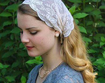 Evintage Veils~ So Soft Headwrap Lily of the Valley Ivory Lace Headband Kerchief Tie-style Head Covering Church Veil Lace Kerchief, Lace Head Scarf, White Veils, Head Wrap Styles, Lace Headband, Veil Hairstyles, Crocheted Lace, Irish Lace Crochet, Beautiful Muslim Women