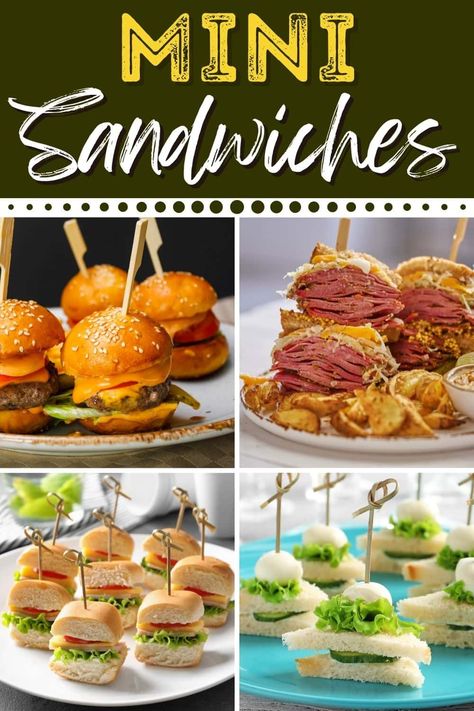 Make your next party a hit by serving these mini sandwiches! From grilled cheese to meatball subs to cheesesteak sliders, these tasty bites are sure to please! Mini Salmon Sandwich, Sandwiches For A Party, Mini Chicken Sandwiches, Sandwich Party, Party Food Sandwiches, Halloween Party Ideas For Adults, Party Food Dips, Sandwiches Appetizers, Cheesesteak Sliders