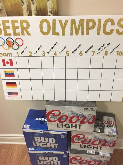 Bachelor party, Beer Olympics! #campgamesbachelorette Beer Olympics Party, Beer Olympics Games, Bachelor Party Games, Drunk Games, Alcohol Games, Olympics Party, Beer Olympics, Beer Olympic, Drinking Games For Parties