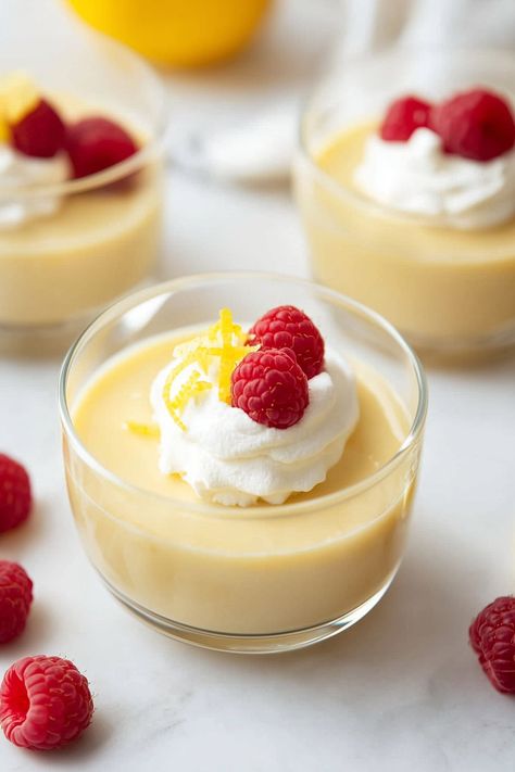 This easy homemade lemon pudding is a delightful fusion of summery citrus and creamy sweetness. You'll love its smooth texture and vibrant flavor. Easy Lemon Pudding, Homemade Lemon Pudding, Pudding Aesthetic, Lemon Pudding Dessert, Lemon Mousse Recipe, Lemon Pudding Recipes, Egg Pudding, Sweet Egg, Nut Free Desserts