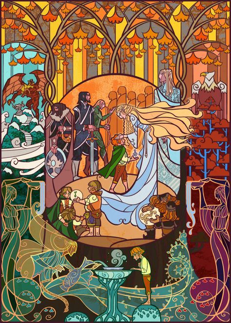 Lord of the Rings Stained Glass-Style Art by Jian Guo John Howe, Middle Earth Art, Tolkien Art, Blond Amsterdam, Lotr Art, Heroic Fantasy, Lord Of The Ring, زجاج ملون, Jrr Tolkien