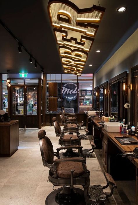 Modern Barber Shop, Barbershop Design Interior, Best Barber Shop, Barber Shop Interior, Hair Salon Design, Hair Salon Interior, Salon Suites Decor, Barbershop Design, Interior Ceiling Design