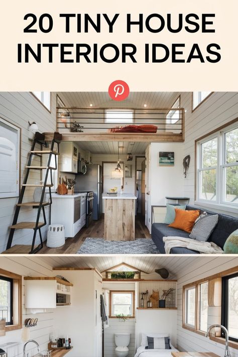 Transform your small tiny house with these 20 interior design ideas! From clever loft layouts to modern tiny house inspiration, this guide will help you make the most of every inch of your space. Tiny House Steps To Loft, Granny Pod Interiors, Interior Design For A Small House, Tiny House Floorplan Loft, Tiny House Floor Plans 16x40, Tony Home Interior, Tiny House Community Layout Design, Farmhouse Tiny House Interior Design, Tiny House Loft Ideas Layout