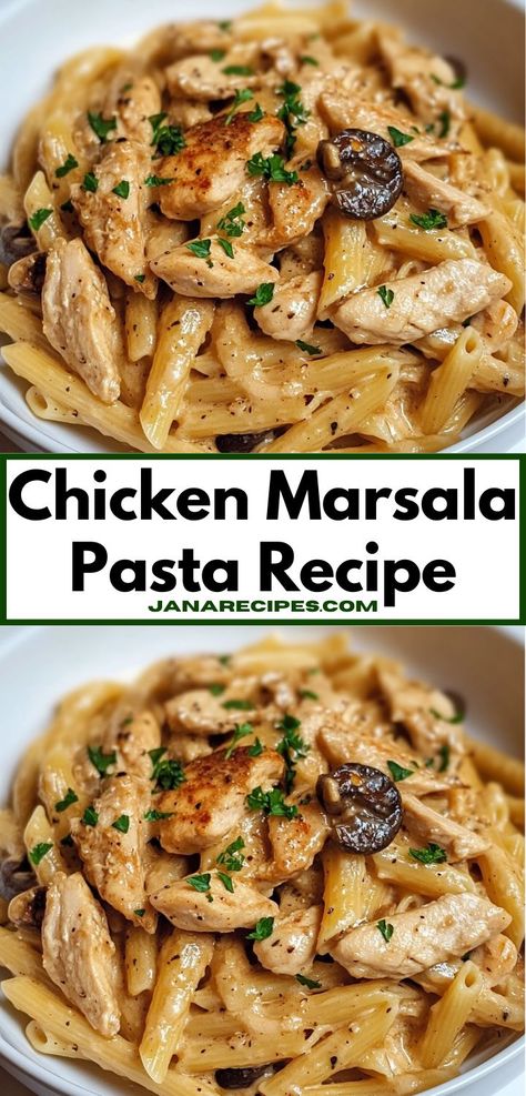 Savor the rich flavors of Chicken Marsala Pasta, featuring tender chicken, earthy mushrooms, and a savory Marsala wine sauce, all tossed with pasta for a comforting, delicious meal perfect for any night. Chicken Marsala Pasta Recipe, Marsala Sauce Recipe, Marsala Pasta, Chicken Marsala Pasta, Chicken Mushroom Pasta, Chicken Marsala Recipe, Weekday Recipes, Marsala Recipe, Mushroom Recipes Pasta