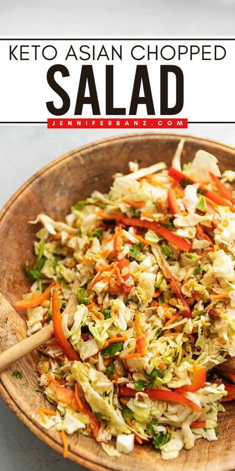 In search of lunch meal prep for the week? Here's an Asian-inspired chopped salad! It's also a perfect 4th of July food. Tossed in a sesame ginger dressing, this Keto Asian Chopped Salad is full of flavor! This summer salad recipe is also gluten-free and sugar-free! Low Carb Asian Salad, Spring Salad Ideas, Low Carb Salad Dressing, Asian Chopped Salad, Chopped Salad Recipe, 4th Of July Food, Sesame Ginger Dressing, Seven Layer Salad, Keto Salads