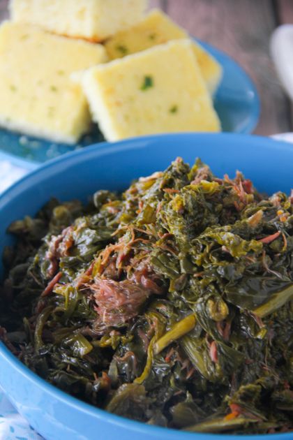 Mustard and Turnip Greens Mustard Greens Recipe Southern, Ho Cakes, Collard Greens Recipe Soul Food, Mixed Greens Recipe, Mustard Greens Recipe, Greens Recipe Soul Food, Water Cornbread, Southern Collard Greens, Fried Cornbread