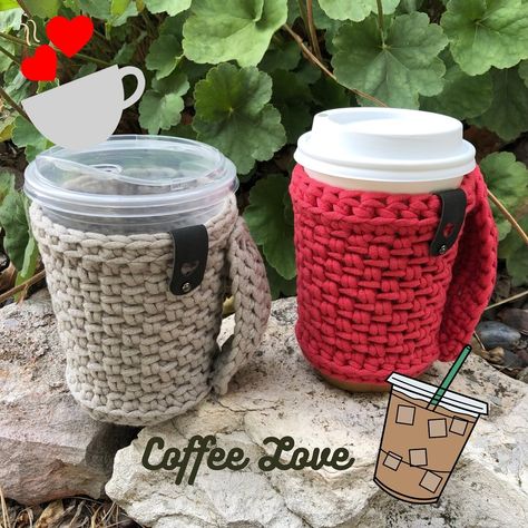 🧋Weekend project 🧋 . Do you need a little weekend inspiration? How about whipping up some cup cozies? ✔️Make both hot and cold cozies. ✔️Works up super quick. ✔️Great gift for you mom, aunt, sister, best friend with a coffee gift card for Mother’s day😉. . Pattern - Handle My Cozy Designer 🙋‍♀️ Yarn - Bernat Maker Home Decor Link for the pattern is in my bio🥰 . . #hand_spun_bits #handlemycozy #crochetcozy #crochetcupcozy #icedbeverage #coffeesleeve #crochetallday #giftidea #mothersdaygifts #ha... Crochet Cup Cozy With Handle Free Pattern, Crochet Cup Cozy With Handle, Cup Cozy With Handle, Back To School Crochet, Crochet Shorts Pattern Free, School Crochet, Shorts Pattern Free, Crochet Shorts Pattern, Knitting Blankets