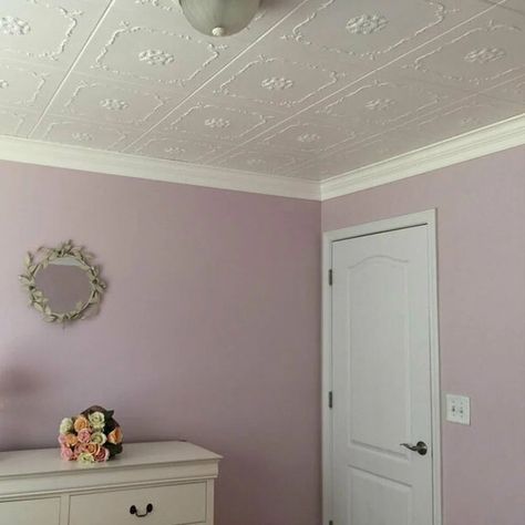 A La Maison Ceilings Bourbon Street 1.6 ft. x 1.6 ft. Polystyrene Glue-up Ceiling Tile & Reviews | Wayfair White Tile Ceiling, Ceiling Tile Decor, Planks On Ceiling, Styrofoam Ceiling, Ceiling Paper, Styrofoam Ceiling Tiles, Tile Ceiling, Covering Popcorn Ceiling, Pvc Ceiling Tiles