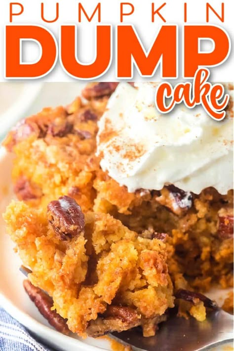 EASY PUMPKIN DUMP CAKE Easy Pumpkin Dump Cake, Pumpkin Dump Cake Recipe, Pumpkin Pie Cake, Pumpkin Dump, Pumpkin Crunch Cake, Thriving Home, Pumpkin Crunch, Cake Pumpkin, Dump Cake Pumpkin