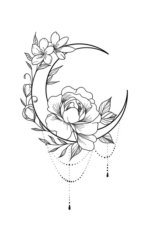 Moon Tattoo Designs, Pola Sulam, Girly Tattoos, Elegant Tattoos, Flower Tattoo Designs, Simplistic Tattoos, Tattoo Design Drawings, 판타지 아트, Creative Tattoos