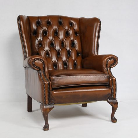 Chesterfield Leather Wing Back Chair, Imperial England 1970s Chesterfield Wingback Chair, Leather Chesterfield Chair, Classic Style Living Room, Leather Wingback Chair, Leather Wing Chair, Wing Back Chair, Brown Leather Chairs, Carved Wood Wall Art, Reupholster Chair