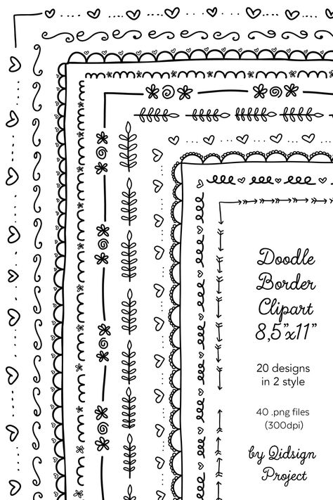 Aesthetic Border Ideas, Journal Beginner, Letter Frame, Journal 2023, Hand Drawn Border, Cute Border, Journal Elements, Doodle Borders, Border Clipart