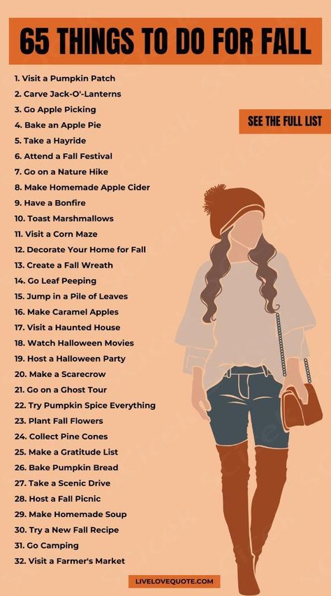 65 fun things to do in the fall! I am SUPER excited for my 2024 Fall bucket list! If you're looking for things to do in autumn I have 65 fall bucket list ideas that will give you the inspo you need. Whether you're looking for a bucket list for families, fall bucket list for couples or fall bucket list for kids you'll find something just for you! I hope you enjoy!
 ... more Fall Bucket List 2024, Fall Bucket List For Couples, Fall Bucket List For Kids, Bucket List For Families, Bucket List Aesthetic, Fall Bucket List Ideas, Fall Picture Ideas, List Aesthetic, Autumn Bucket List