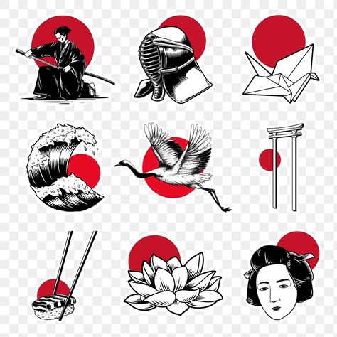 Traditional Japanese sticker design elements set | free image by rawpixel.com / Tvzsu Japanese Symbols, Japan Illustration, Japanese Illustration, Japon Illustration, Tattoo Cover, Japanese Tattoo Art, Art Japonais, Japan Art, Japanese Design