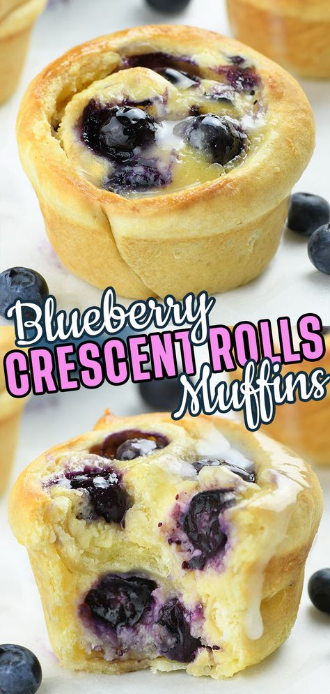 Blueberry Crescent Roll Muffins Breakfast Blueberry Recipes, Blueberry Crescent Roll Muffins, Crescent Roll Breakfast Recipes Blueberries, Easy Get Together Food, Blueberry Crescent Roll Recipes, Crescent Roll Breakfast Recipes Sweet, Blueberry Cruffins, Fresh Blueberry Recipes Easy, Desserts Using Cream Cheese