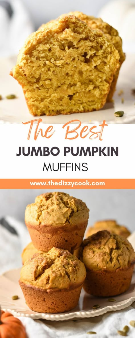 These bakery style Jumbo Pumpkin Muffins are large and in charge! With a fluffy cinnamon pumpkin bread and crunchy sugar top, they're just like the jumbo muffins you pay $6 for! Pumpkin Cranberry Muffins, Moist Pumpkin Muffins, Best Pumpkin Muffins, Pumpkin Muffins Easy, Jumbo Muffins, Pumpkin Muffin Recipes, Pumpkin Chocolate Chip Muffins, Cup Of Hot Cocoa, Cranberry Muffins