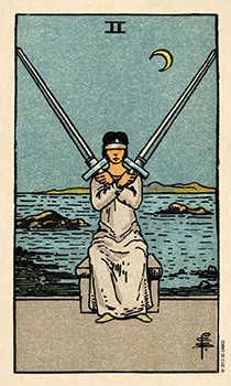 Smith Waite Tarot Deck, 2 Of Swords Tarot, Two Of Swords Tarot Card, Two Of Swords Tarot, 2 Of Swords, Swords Art, Two Of Swords, All Tarot Cards, Ace Of Swords