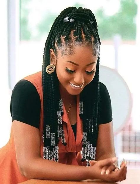 Braiding With Beads, 2023 Braiding Hairstyles, Bead Hairstyles Black Women, Braid Trends 2023, Long Box Braids Hairstyles With Beads, Latest Braids 2023, Hairstyles With Braids And Beads, Brazilian Wool Braids Hairstyles, Latest African Hair Braiding Styles 2023