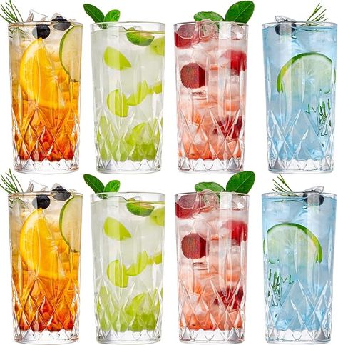 Amazon.com | Claplante Crystal Highball Glasses, Set of 8 Glass Drinking Glasses, 11 oz Durable Drinkware Cups for Cocktails, Water, Juice, Beer, Wine-Special Edition Glassware Set, Dishware, Dishwasher Safe: Highball Glasses Modern Drinking Glasses, Vintage Cocktail Glasses, Glass Drinking Glasses, Glass Wear, Drink Glasses, Drinking Glass Sets, Bar Glasses, Highball Glasses, Crystal Glasses