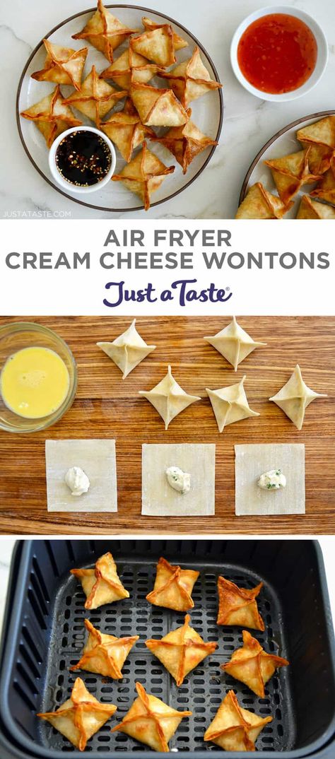 Ditch the deep fryer and get snacking with my go-to recipe for Air Fryer Cream Cheese Wontons that are shatteringly crispy, loaded with flavor and take just 15 minutes to prep. justataste.com #creamcheesewontons #wontons #creamcheesewontonsairfryer #airfryerrecipes #justatasterecipes Air Fryer Recipes Easy Snacks Healthy, Deep Fryer Recipes Dinner, Different Recipes Ideas, Air Fryer Uses, Deep Frier Recipes, Healthy Air Fryer Lunch Ideas, Family Air Fryer Recipes, Airfryer Recipes Healthy Snacks, Deep Fryer Recipes Easy