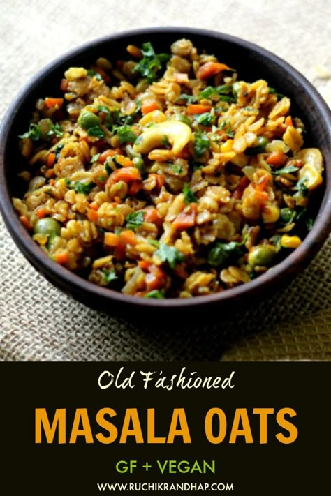 Vegan Indian Breakfast, Oats With Vegetables, Savory Oats Vegan, Indian Oatmeal Recipes, Savoury Oatmeal Breakfast, Oats Savoury Recipes, Savoury Oatmeal Recipes, Savoury Oats Recipes, Oat Groats Recipe