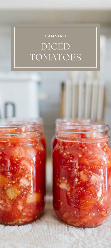 With the rise of grocery store prices, finding ways to make your own ingredients at home for cheap is a major win! This home canning recipe for diced tomatoes is the perfect addition to your farmhouse pantry! Chopped Tomatoes Canned, Home Canned Rotel Tomatoes, Canning Diced Tomatoes Recipes, Canning Italian Diced Tomatoes, Pressure Canning Diced Tomatoes, How To Can Diced Tomatoes, Canning With Tomatoes, Canning Recipes With Tomatoes, Canning Roma Tomatoes Recipes