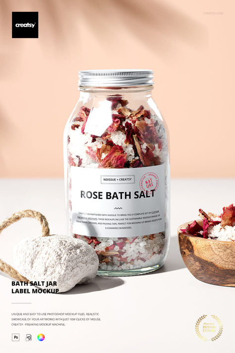 Dive into relaxation with our Bath Salts Jar Label Mockup! Create your own spa day at home with customized labels for your soothing bath salts. Indulge in self-care and unwind in style with this easy-to-use mockup. Treat yourself to a blissful escape without leaving your bathroom 🧘🌺 | bath salts packaging ideas, bath and body care, bath salts mockup, SPA mockup Salt Bath Aesthetic, Bath Salt Photography, Bath Salts Packaging Ideas, Bath Salts Packaging, Bath And Body Business, Bath Salt Jars, Label Mockup, Soothing Bath, Vanilla Perfume