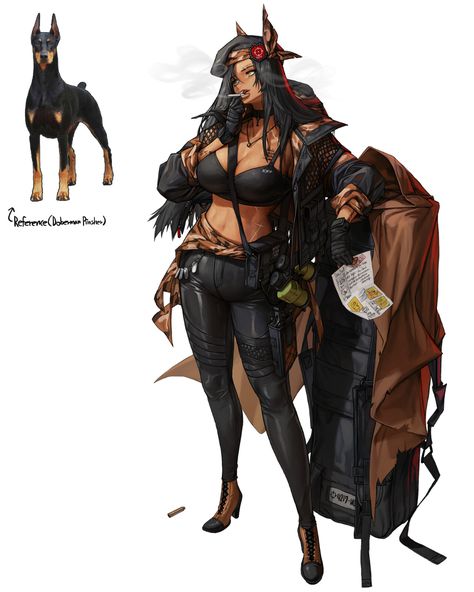 Doberman Oc Art, Rinotuna Character Design, Doberman Arknights, Rinotuna Art, Oc Artwork, Mahō Shōjo, Korean Artist, ��영감을 주는 캐릭터, Female Character Design