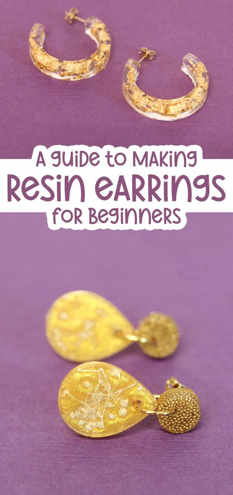 Resin Earing Making, Resin Gold Flakes, Diy Epoxy Earrings, Making Resin Earrings, Creative Earrings Diy, Epoxy Resin Earrings Diy, How To Make Acrylic Earrings, Epoxy Earring Ideas, Epoxy Resin Earring Ideas