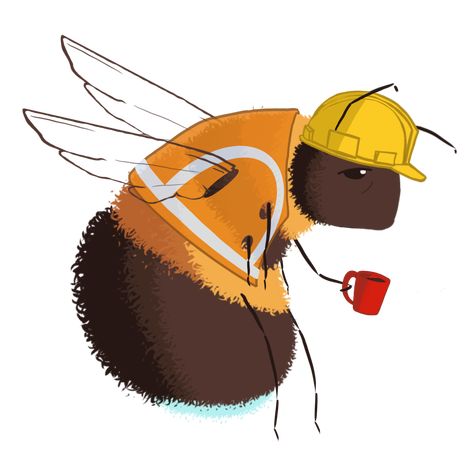 Construction Worker Bumble Bee Art, Drawing Bee Art Drawing, Short Stories Ideas, Bee Character, Bumble Bee Art, Bee Drawing, Worker Bee, Hot Wheels Garage, Bee Illustration, The Bees Knees