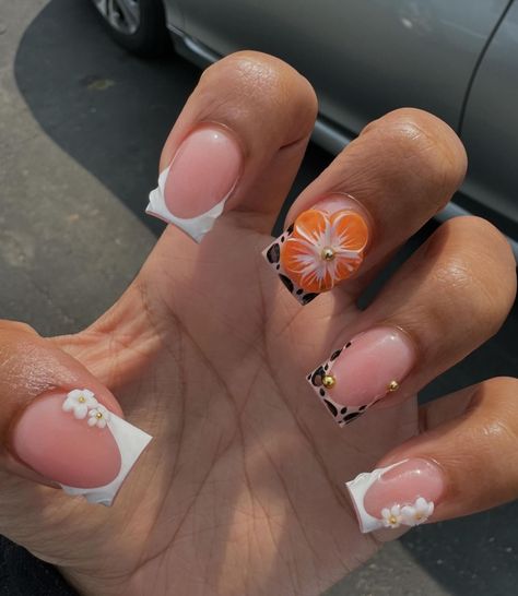 Hawaii Nails Acrylic Long, Yellow Hibiscus Nails, Vacation Nails Yellow, Long Vacation Nails Tropical, Yellow Tropical Nails, Overlay Nails, Modern Nails, Hard Nails, French Tip Acrylic Nails