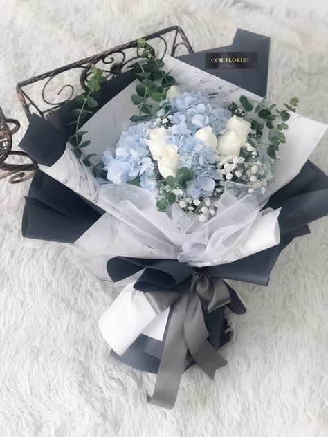 Hydrangea Bouquet Aesthetic, White Carnation Bouquet, Light Blue Hydrangea, Blue Hydrangea Bouquet, Graduation Flower Bouquet, Birthday Flower Delivery, Ribbon Flowers Bouquet, Carnation Bouquet, Flower Boquet