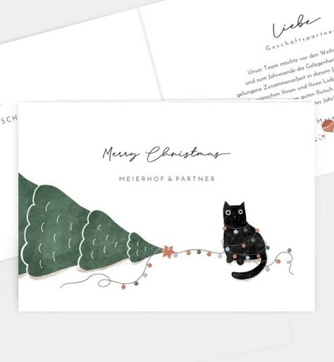 Christmascards Selfmade, Diy Christmas Cards Handmade Simple, Christmas Card Aquarell, Christmas Card With Cat, Diy Christmas Cards Ideas, Christmas Aquarell, Christmas Karten, Christmas Cards Cat, Christmas Cat Card