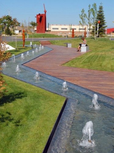 Courtesy of Dom Arquitectura Villa Architecture, Water Architecture, Public Space Design, Urban Landscape Design, Urban Park, Landscape Architecture Design, Urban Furniture, Water Fountains, Parking Design