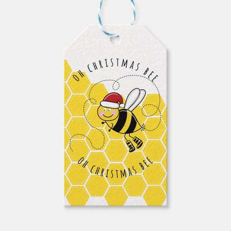 Honey Christmas Gift Tag, Bee Christmas Tree, Bee Classroom Theme, Christmas Bee, Bee Christmas, Merry Christmas My Love, Bee Tags, Hand Painted Cards, Bee Themed Classroom