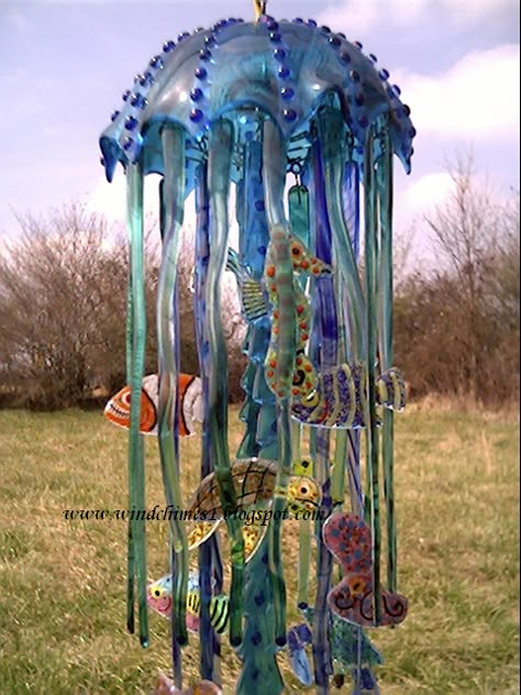 Glass Windchimes, Jellyfish Lamp, Blowin' In The Wind, Rain Chains, Blowing In The Wind, Glass Wind Chimes, Craft Decor, Outdoor Stuff, Jelly Fish