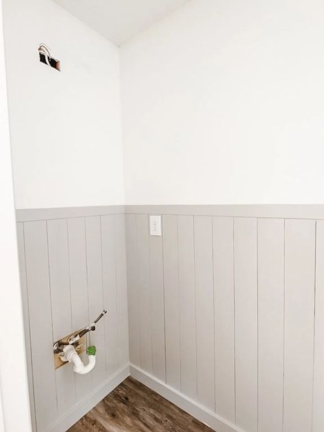 Easy DIY Vertical Shiplap Wainscoting - Bless'er House Shiplap Wainscoting, Kaufmann House, Vertical Shiplap, Installing Shiplap, Shiplap Bathroom, Wood Plank Walls, Diy Shiplap, Half Bathroom, Bathroom Renos