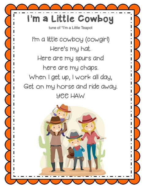 Cowboy Sensory Activities, Cowboy Dramatic Play Preschool, Western Theme Preschool Crafts, Cowboy Math Activities Preschool, Cowboy Songs Preschool, Cowboy Week Preschool, Rodeo Day Preschool, Rodeo Lesson Plans Preschool, Texas Week Preschool