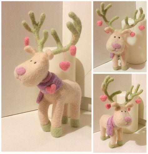 Fantasy Reindeer, Felted Reindeer, Felt Reindeer, Tovad Ull, Felting Animals, Felted Christmas, Needle Felting Ideas, Needle Felting Diy, Needle Felted Christmas