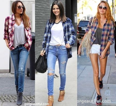 Flannel Worn Over Basic Tee Red Flannel Shirt Outfit, Blue Plaid Shirt Outfit, Womens Plaid Shirt Outfit, Flannel Shirt Outfit Women, How To Wear A Flannel Shirt, Blue Flannel Outfit, How To Wear A Flannel, Plaid Shirt Outfit, Flannel Shirt Outfit