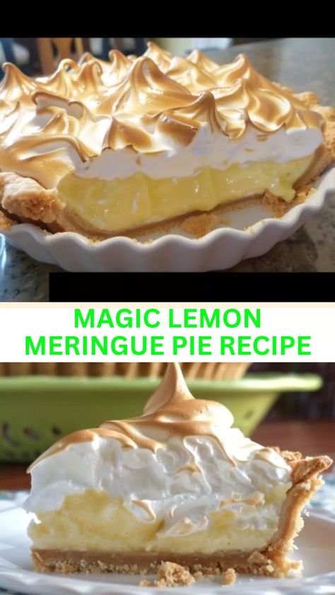 Best Magic Lemon Meringue Pie Recipe Lemon Icebox Pie With Meringue, Eagle Brand Lemon Pie Condensed Milk, Magic Lemon Pie, Southern Lemon Meringue Pie, Creamy Lemon Meringue Pie, Eagle Brand Lemon Meringue Pie, Lemon Meringue Pie With Condensed Milk, Lemon Angel Pie, Desserts With Meringue