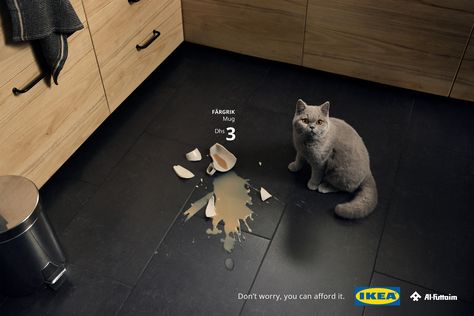 💥💥💥💥 (Crash!!!) 💥💥💥💥  You rush to the source of the noise,  and discover your lovely pet there.  Right at the crime scene.  Gazing at you with those eyes.  You... just can't... stop loving them.     Hej! Pet lovers. We’ve got something to tell you:  Don’t worry, you can afford it.     ⚡️ In this IKEA campaign, we highlight affordability by featuring iconic IKEA products “accidentally” broken by pets. Showing everyday situations that pet parents often experience at home. Ikea Ad, Ikea Items, Good Advertisements, Life Logo, Accidents Happen, Best Ads, Pet Owner, Pet Parent, Print Ads