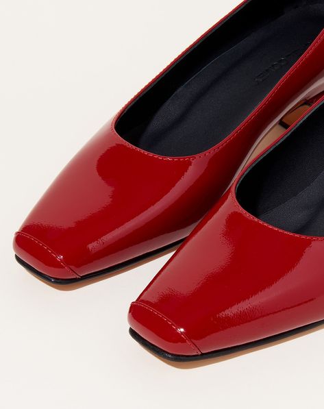 Low patent leather pumps from Rachel Comey. Features squared-off toe and 40mm sculpted heel. Line... Low Pumps, Patent Leather Pumps, Rachel Comey, Leather Pumps, Scarlet, Patent Leather, Pumps, Heels, Leather