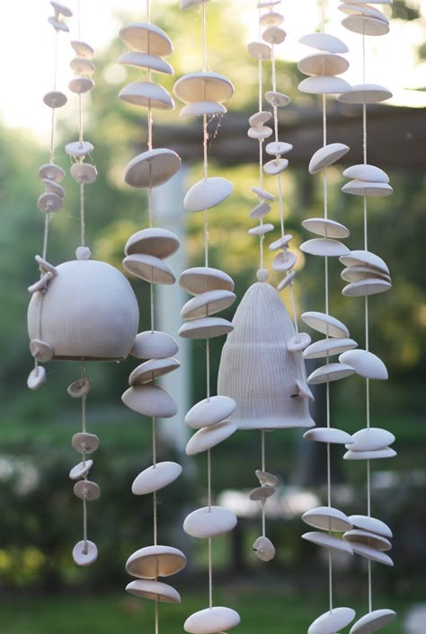 Organic Wall Art Ideas, Windchimes Ceramic, Ceramic Windchime, Pottery Wind Chimes, Ceramic Wind Chimes, Mccarty Pottery, Carillons Diy, Ceramic Bells, Contemporary Pottery