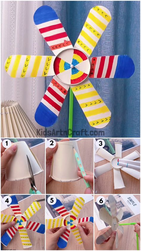 Paper Cup Windmill, Wind Turbine Craft, Windmill Craft Preschool, Diy Windmill How To Make, Windmill Craft For Kids, Craft Windmill, Windmill Craft, Homemade Windmill, Windmill Paper