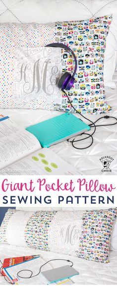 Free sewing pattern for a giant pocket pillow (fits on a standard body pillow form) Sewing Projects For Babies, Sewing Gifts For Kids, Book Pillows, Sewing Tutorials For Beginners, Pillow Sewing, Sew Pillows, Tote Bag Pattern Free, Pocket Pillow, Free Sewing Pattern