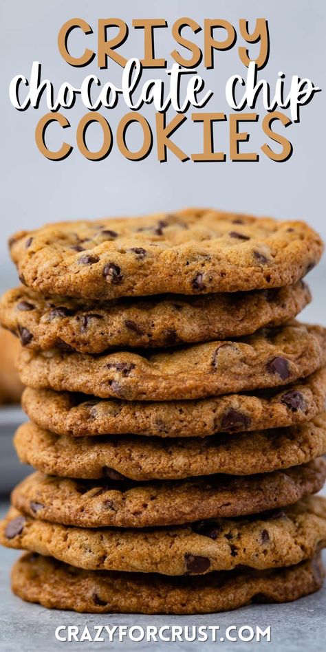 Crispy Chocolate Chip Cookies Crunchy Cookie Recipes, Chocolate Chip Cookies Crispy, Crispy And Soft Chocolate Chip Cookies, Crispy Cookies Recipe, Crispy Cookies Recipe Chocolate Chips, Crunchy Chewy Chocolate Chip Cookies, Crunchie Chocolate Chip Cookies, Best Crunchy Chocolate Chip Cookies, Chocolate Chip Cookies Crunchy