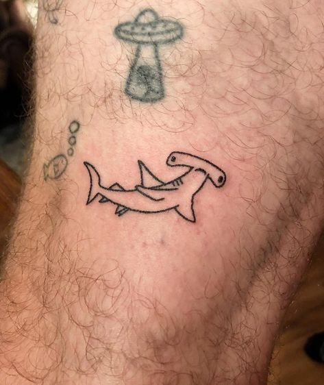 Tiny Fill In Tattoos, Basic Shark Tattoo, Cute Hammerhead Shark Tattoo, Funny Line Art Tattoo, Shark Stick And Poke Tattoo, Silly Shark Tattoo, Simple Hammerhead Shark Tattoo, Shark Stick And Poke, Small Shark Tattoo Simple